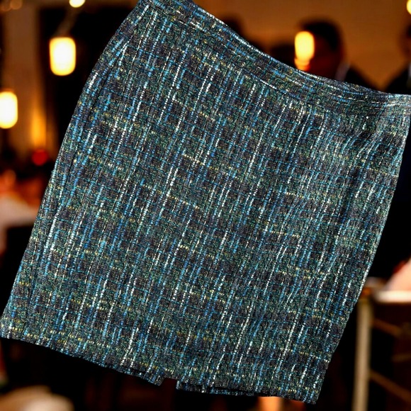 J. Jill Dresses & Skirts - J.Jill Tweed Skirt Women 16‎ Petite Blue Green Wool Blend Pencil Office Party